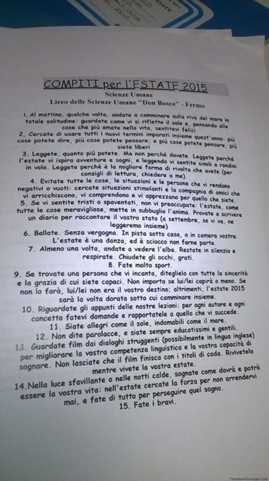 “Siate Allegri come il Sole, Indomabili come il Mare”. I Compiti per l’Estate di un Professore